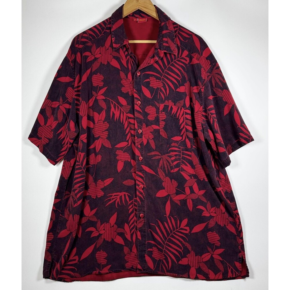 Tianello Shirt Mens XL Hawaiian Camp‎ Button Up Made USA Floral Rayon Tencel
